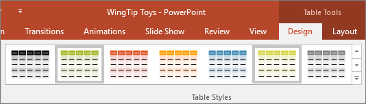 shows table styles in powerpoint