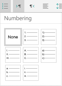 Numbering options