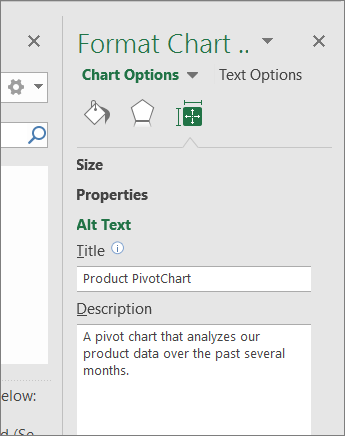 Screenshot of the Alt Text area of the Format Chart Area pane describing the selected PivotChart