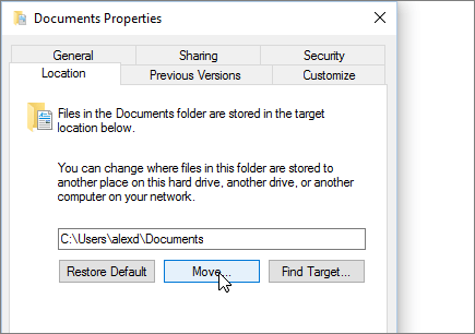 A screenshot showing the Documents Properties menu in File Explorer.