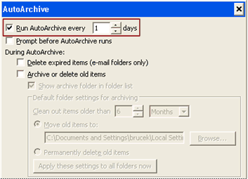 AutoArchive settings