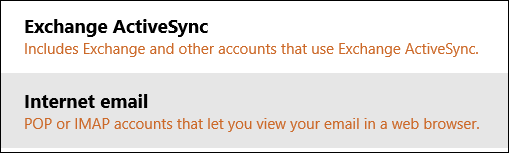 Choose account type in Mail