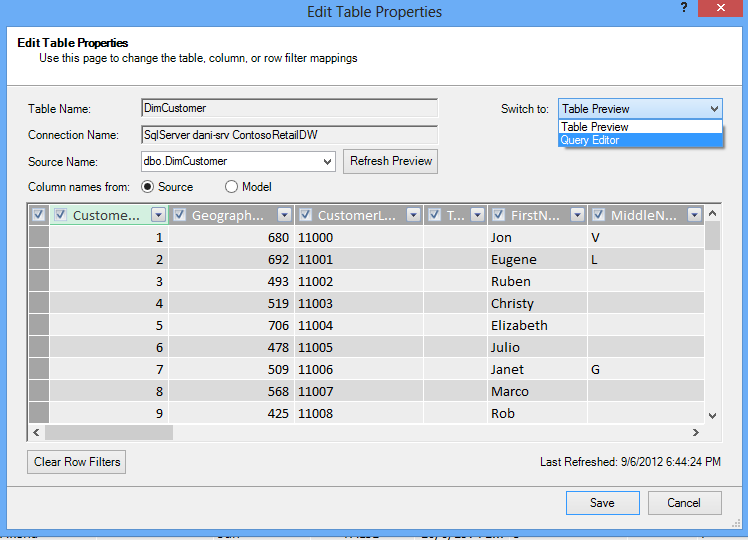 Open Query Editor from Table Properties dialog