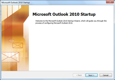 Outlook 2010 startup window