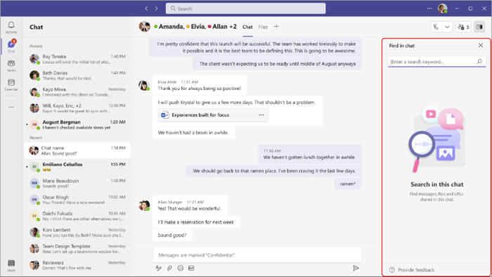 Screenshot showing in-chat search feature highlighted