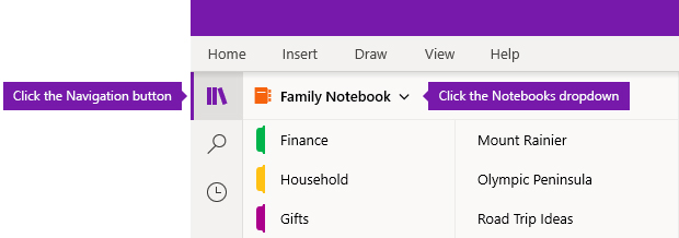 Expanding the Notebooks list in OneNote for Windows 10