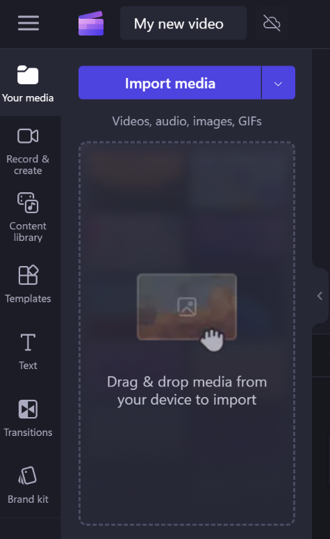 Drag video files into the media library to work with them in your project