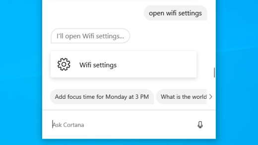 Open settings with Cortana in Windows