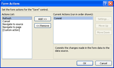 Form Actions dialog box