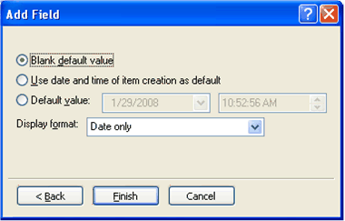 Add Field dialog box with selections