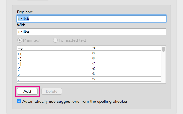 AutoCorrect spelling, and insert text and symbols in Word for Mac