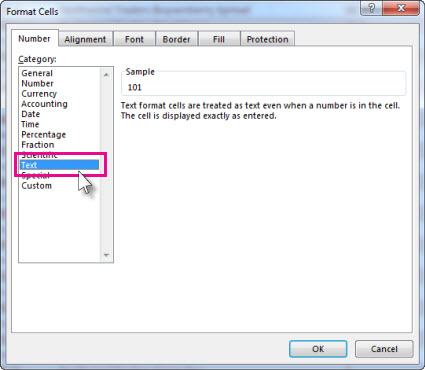 Save as Text in the Format Cells dialog box