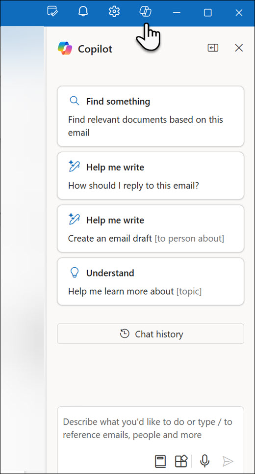 The Copilot chat pane in Outlook.