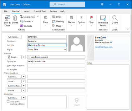 Outlook New Contact