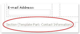 Label on form template indicating presence of template part
