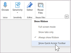 Quick Access Toolbar settings