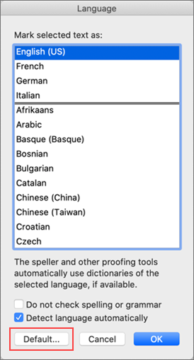 change language for spelling and grammar word mac