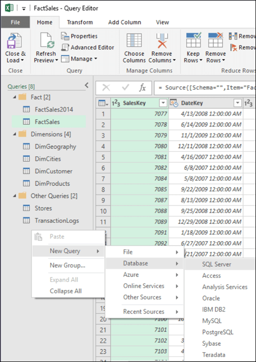 Excel Power BI New context menu entry to create new queries from the Queries pane within the Query Editor