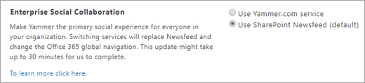 SharePoint admin center, Enterprise Social Collaboration options