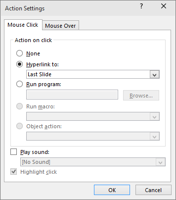 shows action settings in PowerPoint