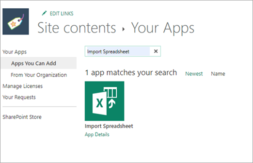 Screenshot of import spreadsheet in Apps you can Add.