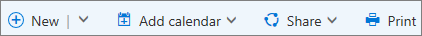 Calendar command bar for Outlook.com