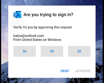 Screenshot showing Outlook mobile asking you to confirm a number when signing in