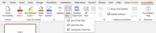 Accessibility ribbon in PowerPoint for Windows.