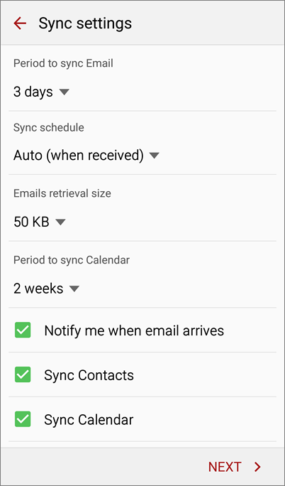 Select sync settings