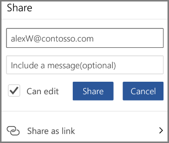 Showing sharing through email, enter email and check Can edit