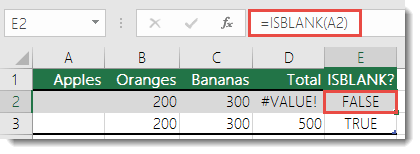 Use ISBLANK to identify potential errors - Formual in cell E2 is =ISBLANK(A2)