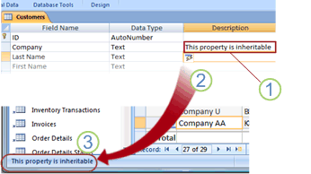 A propagated Description property setting displayed on the status bar