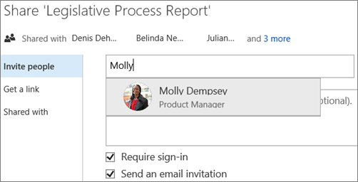 The OneDrive for Business Invite People tab