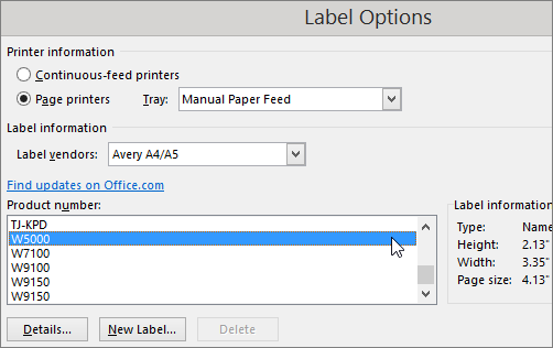 In Label Options, choose a product from the Product number list.