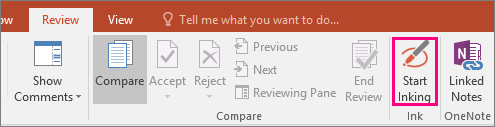 Shows the Start Inking button on the Review tab in Office