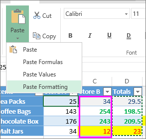 option to paste only cell formatting