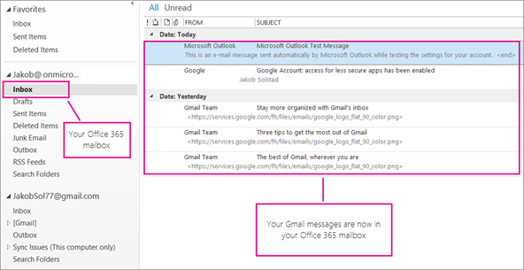 After you import the email to your Office 365 mailbox, it will appear in two places.