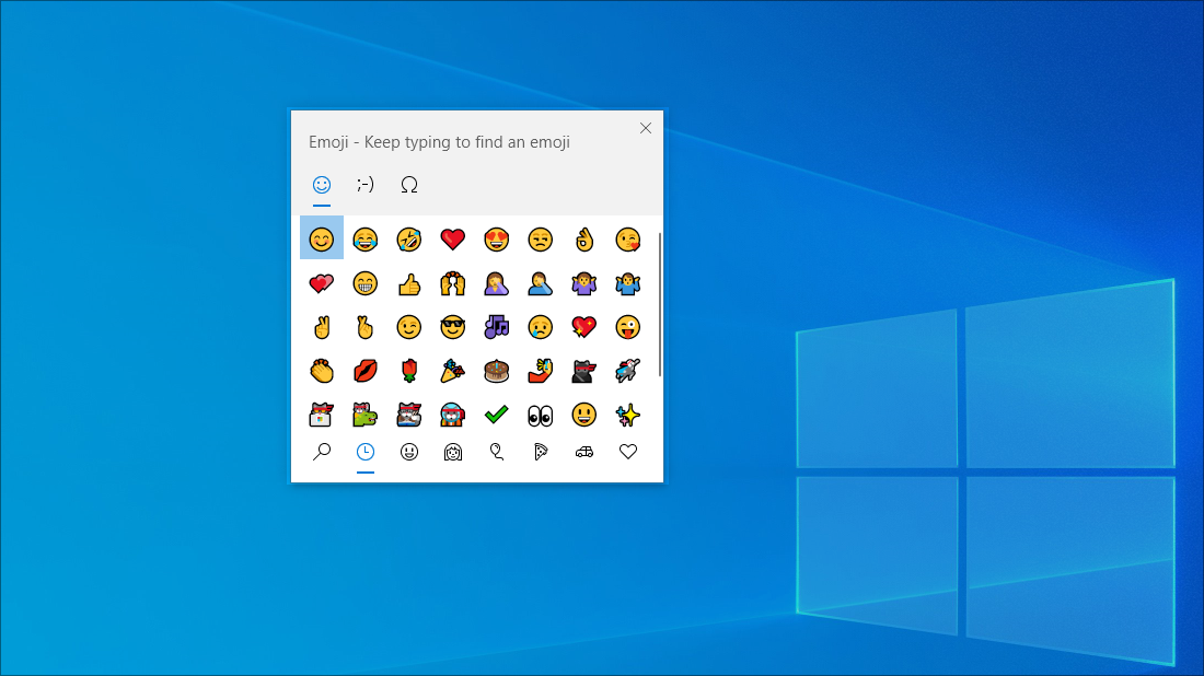 The emoji keyboard in Windows 10.