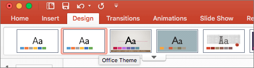 Screenshot of the Office Theme on the Design tab