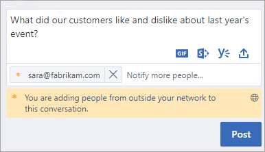 A notification that you are adding external participants