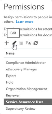 Shows Service Assurance User role selected, and then the edit icon selected.