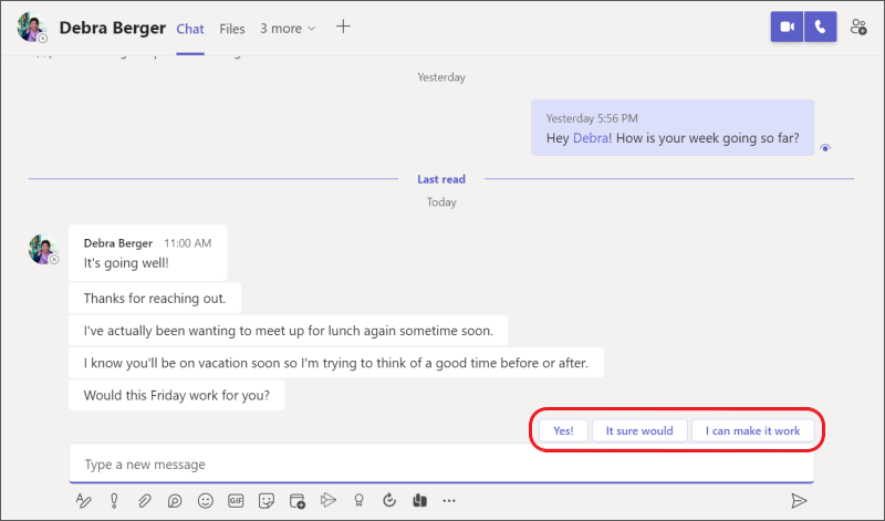 Use suggested replies to respond to messages without typing in Teams -  Microsoft Support