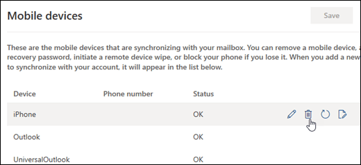Mobile devices settings