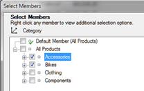 Select Members dialog box with Accessories and Bikes selected