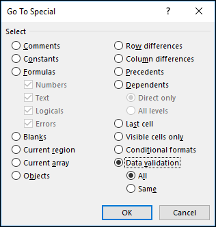 Go To Special dialog box