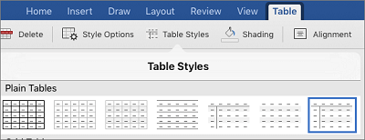 Table styles