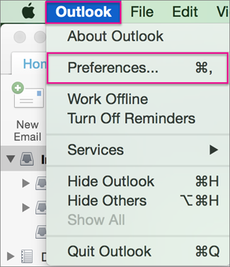 Outlook menu > Preferences