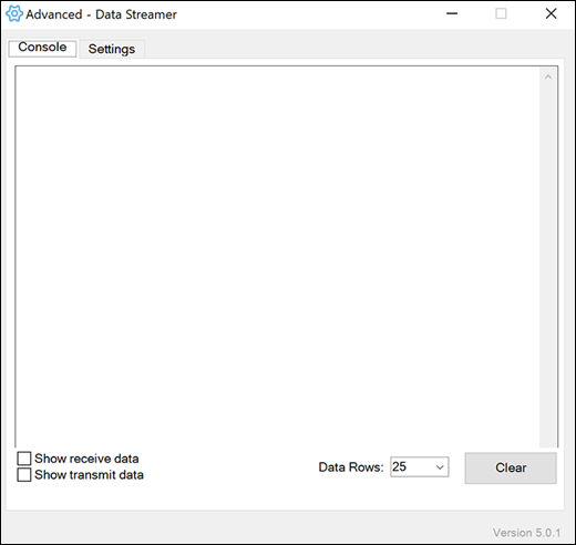 Excel Data Streamer add-in Advanced settings Console tab