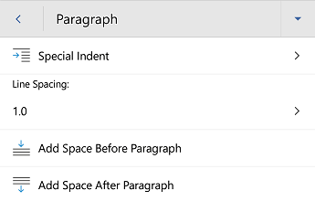 Word for Android paragraph formatting menu