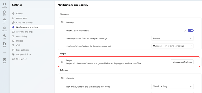 Screenshot showing how to change your activity notifications from settings.